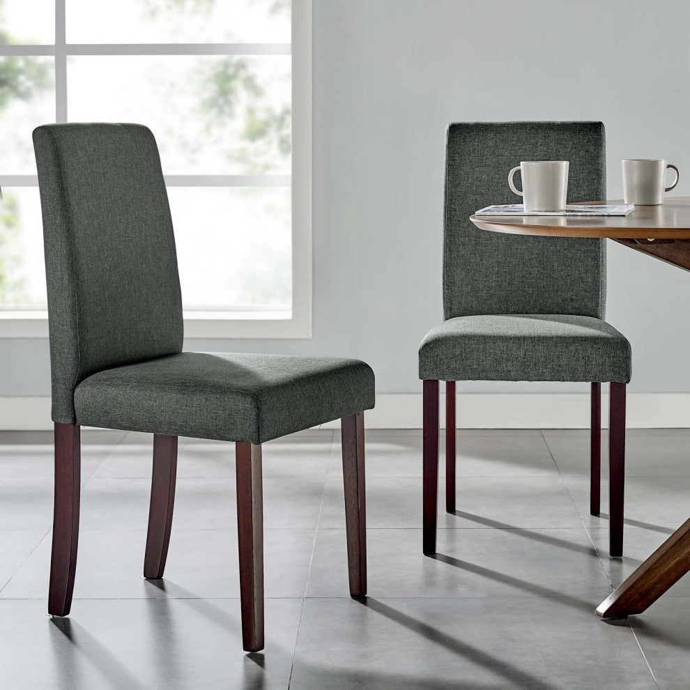 Side Dining Chair, Set of 2, Fabric, Wood, Gray, Modern, Bistro Restaurant