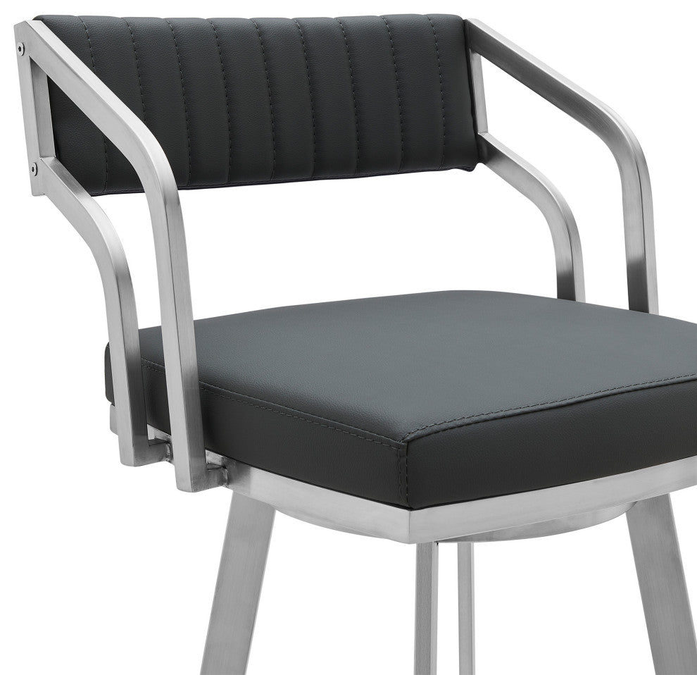 26" Timeless Slate Gray Faux Leather Silver Finish Swivel Counter Stool
