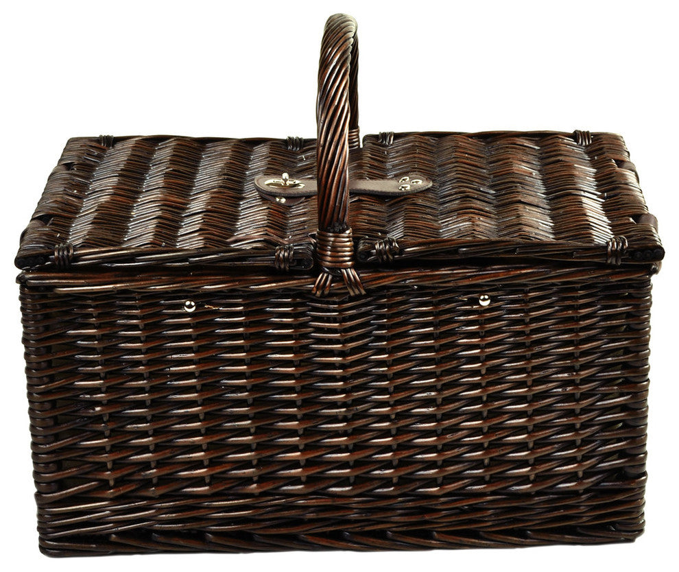 Buckingham Picnic Basket For Four, Brown Wicker and Hamptons