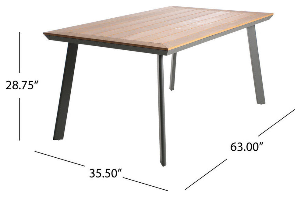 GDF Studio 7-Piece Simon Outdoor Dining Set With Wood Top, Natural /Gray
