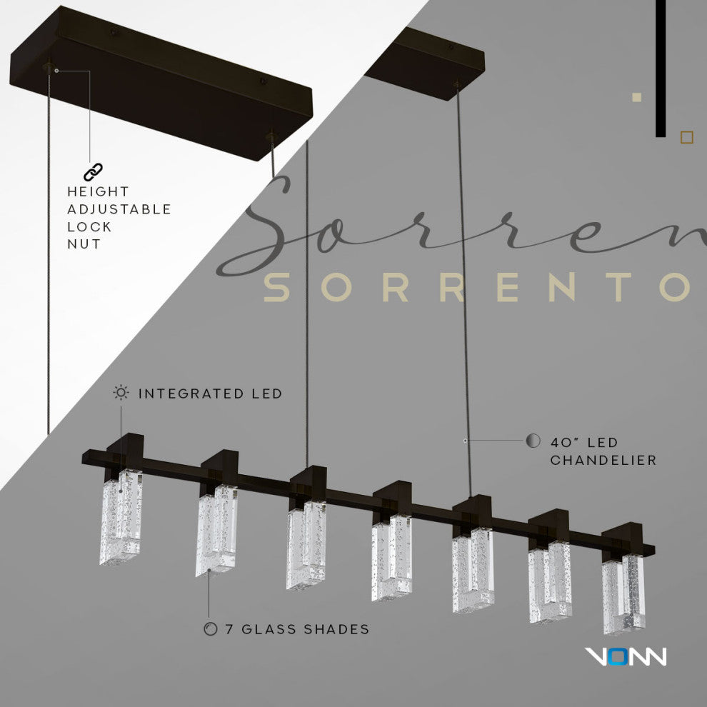 Sorrento 40" 7 Shades ETL Certified Integrated LED Linear Chandelier, Black