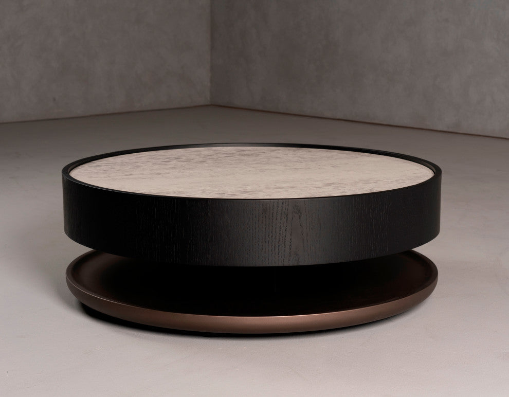 Modrest Miranda Modern Ceramic + Black Oak Round Coffee Table