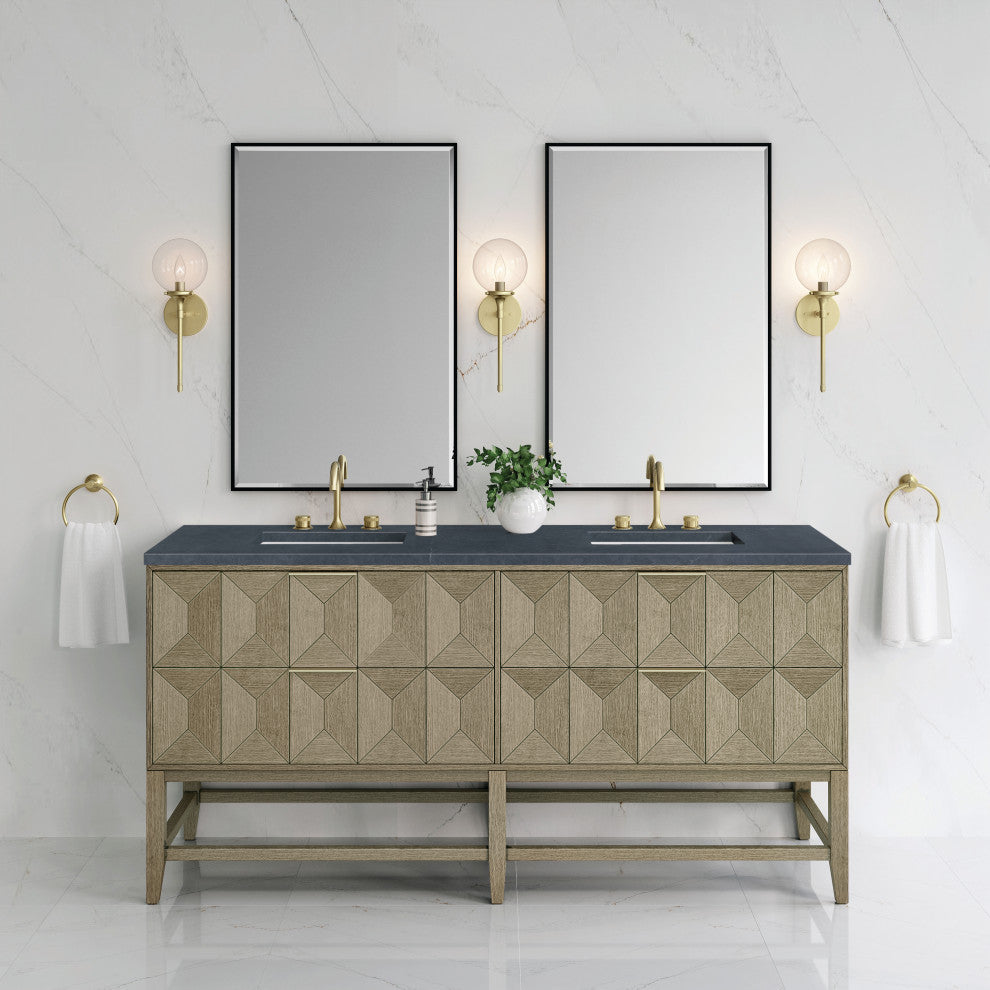 Emmeline 72" Double Vanity, Pebble Oak, Charcoal Soapstone