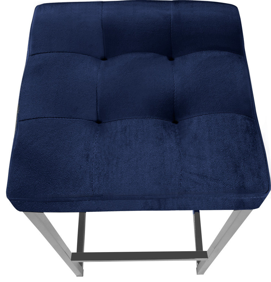 Nicola Counter Stool, Set of 2, Navy, Velvet, Chrome Base