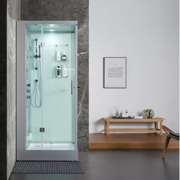 Platinum Arezzo Walk-in Steam Shower Sauna Spa w/ jets Smart TV Bluetooth, White, Left Position