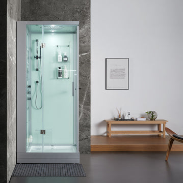 Platinum Arezzo Walk-in Steam Shower Sauna Spa w/ jets Smart TV Bluetooth, White, Left Position