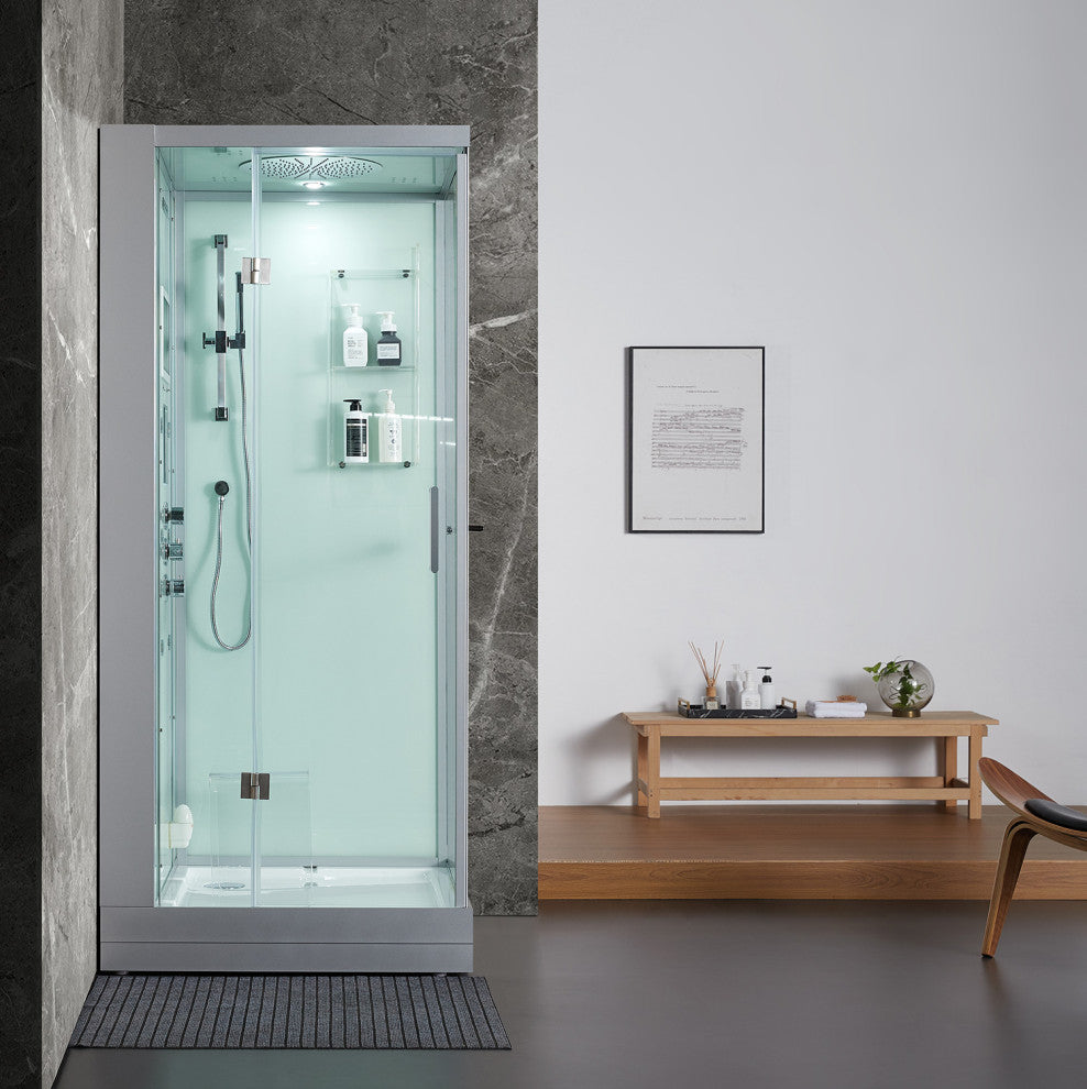Platinum Arezzo Walk-in Steam Shower Sauna Spa w/ jets Smart TV Bluetooth, White, Left Position