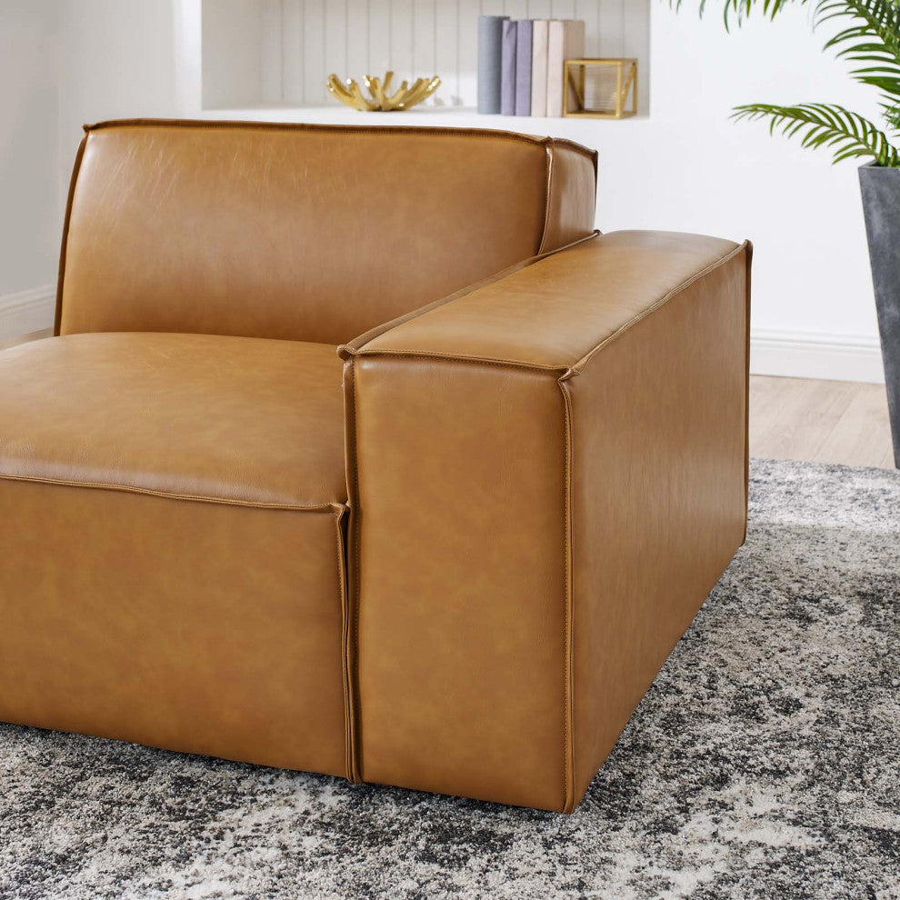 Sectional Sofa Set, Faux Vegan Leather, Tan, Modern, Living Lounge Hospitality