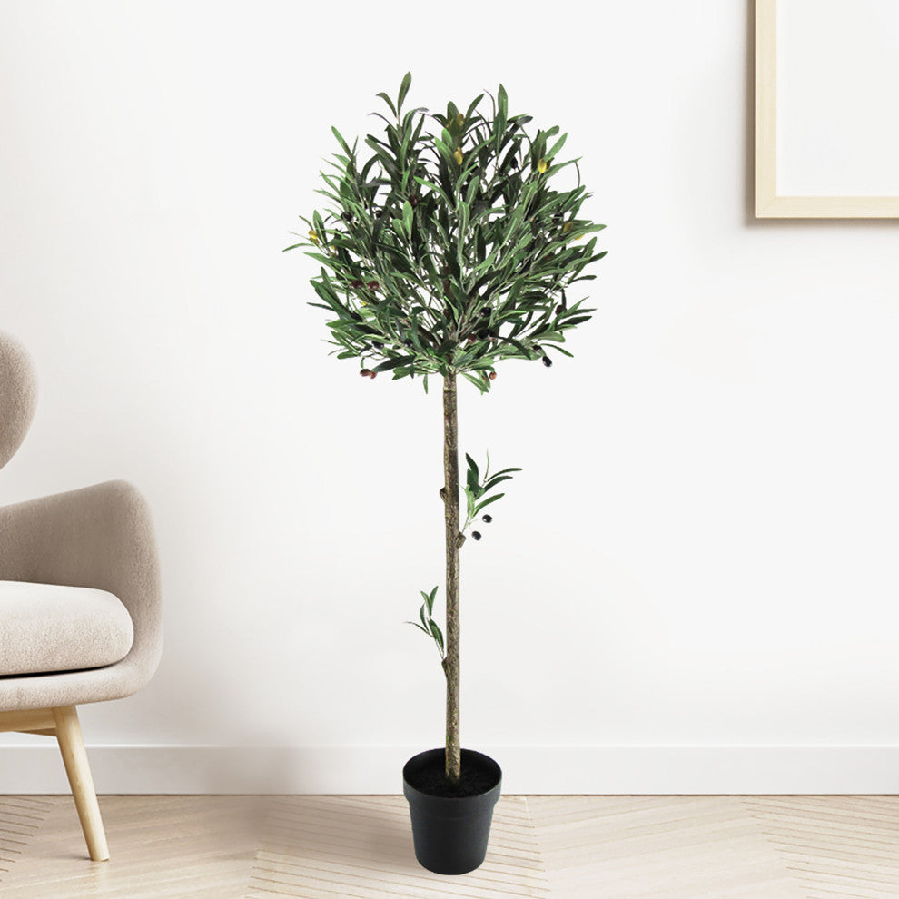 4' Artificial Olive Tree Topiary Plant, Black Pot