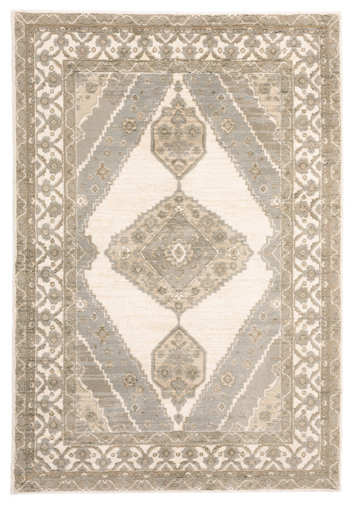 Adeline Muted Medallion Beige and Ivory Area Rug, 6'7"x9'6"