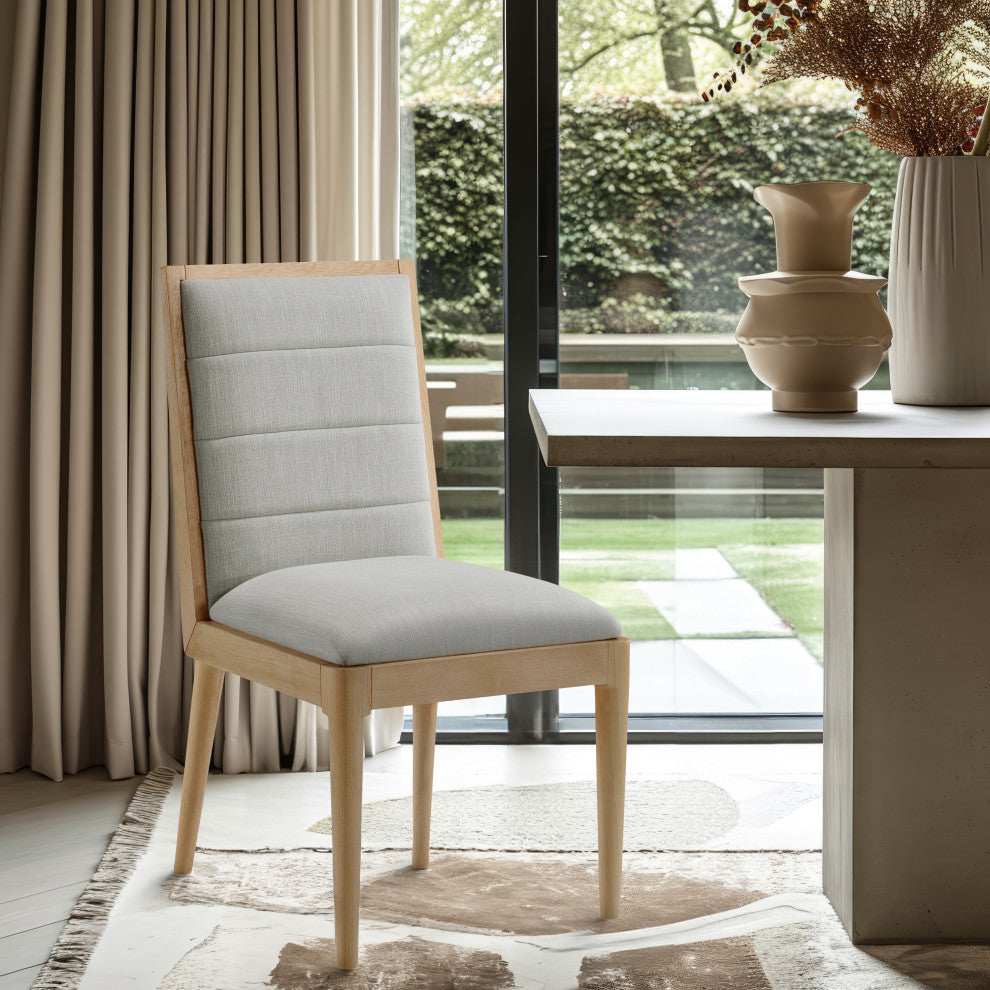 Bristol UpholsteredDining Chair, Set of 2, Grey, Linen Textured Fabric, Natural Finish