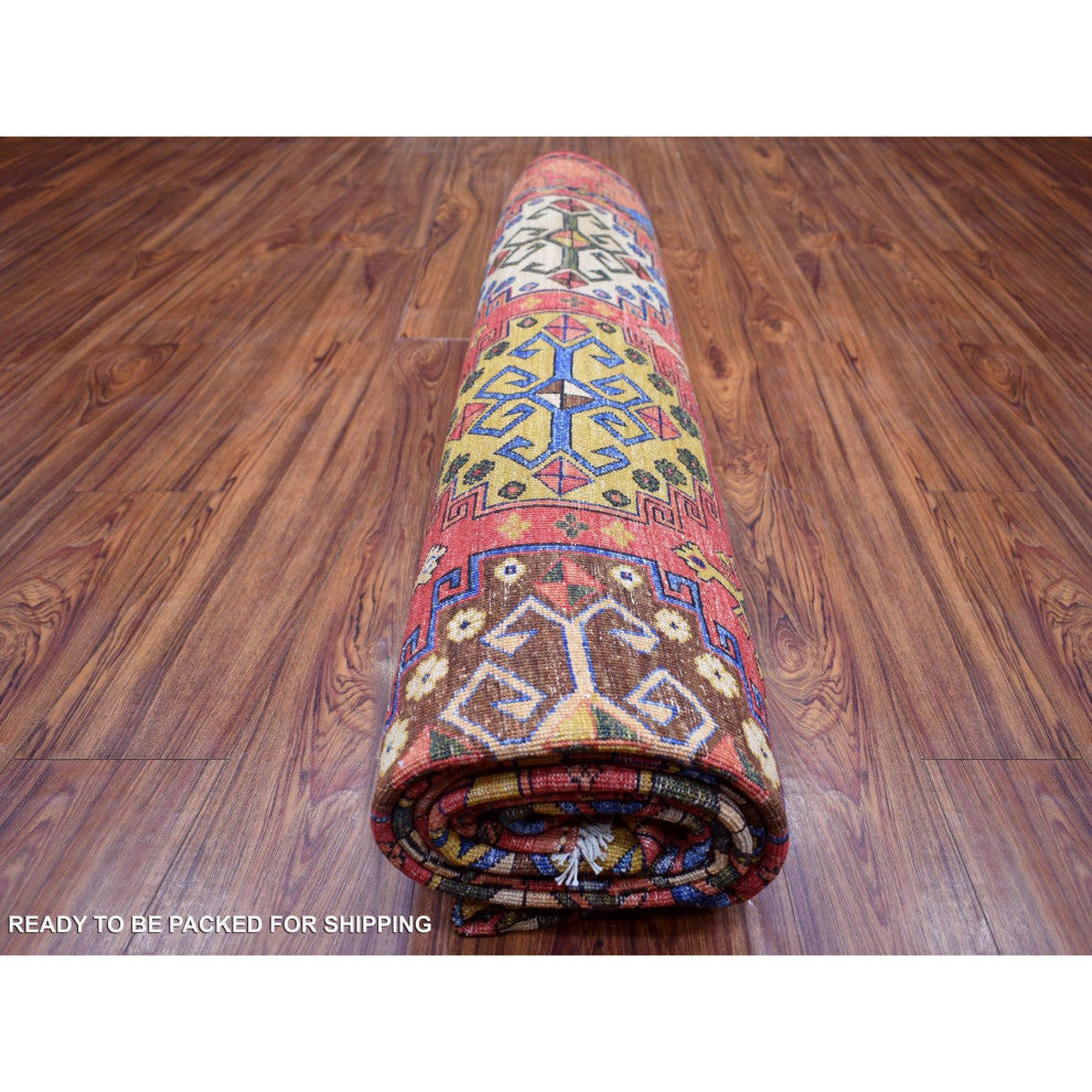 Red Turkeman Ersari with Geometric Design Hand Knotted Pure Wool Rug 8'8"x11'7"