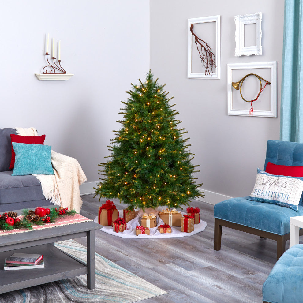 5' New England Pine Faux Xmas Tree W/ 200 Clear Lights and 492 Bendable Branches