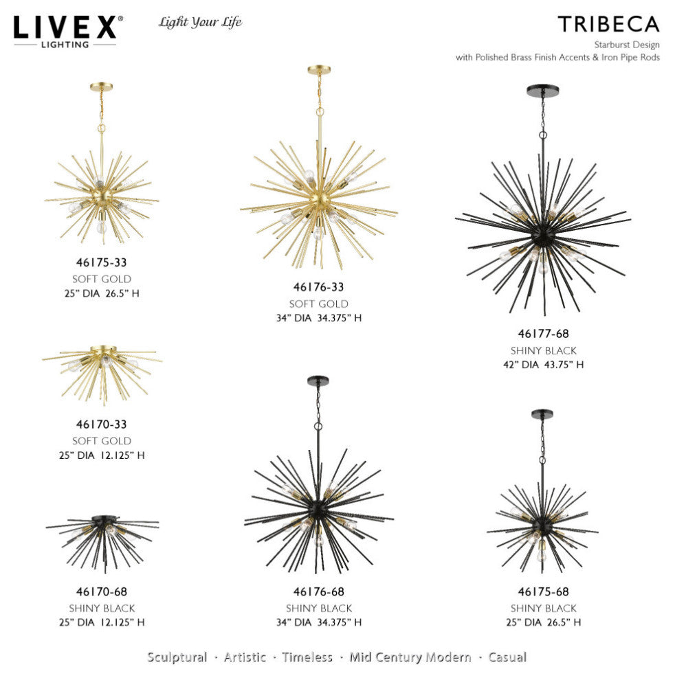 Tribeca 13 Light Shiny Black With Polished Brass Accents XL Foyer Chandelier