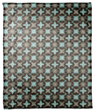 Folk Floral Pattern in Blue and Brown Fleece Blanket