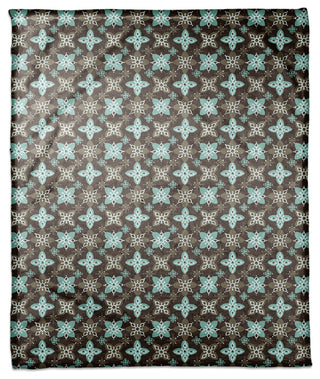 Folk Floral Pattern in Blue and Brown Fleece Blanket
