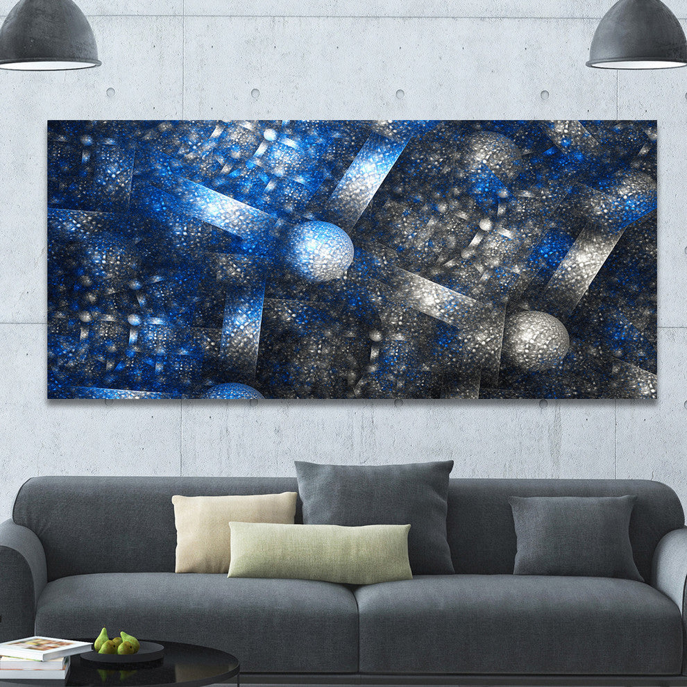 Crystal Cell Dark Blue Steel Texture, Oversized Abstract Canvas Art Print, 60x28