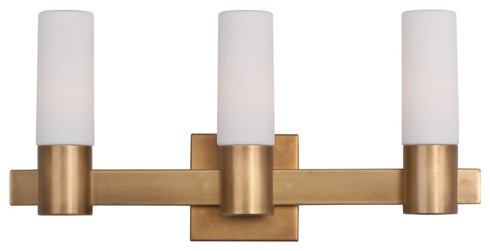 Contessa 3-Light Bath Vanity, Natural Aged Brass, Satin White Glass