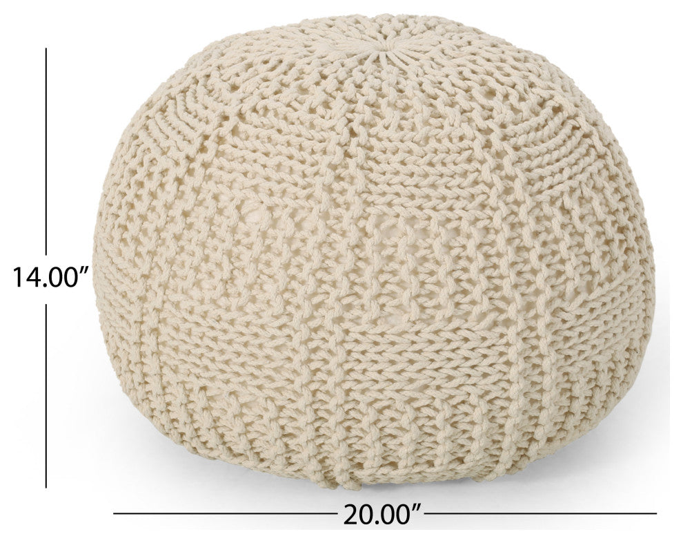 GDF Studio Valentine Handcrafted Modern Fabric Pouf, Ivory