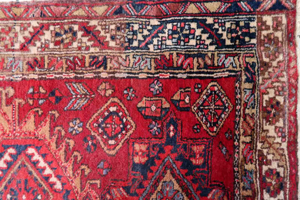 Handmade Vintage Persian Malayer Runner 3.5'x10.5', 108cmx321cm 1930s