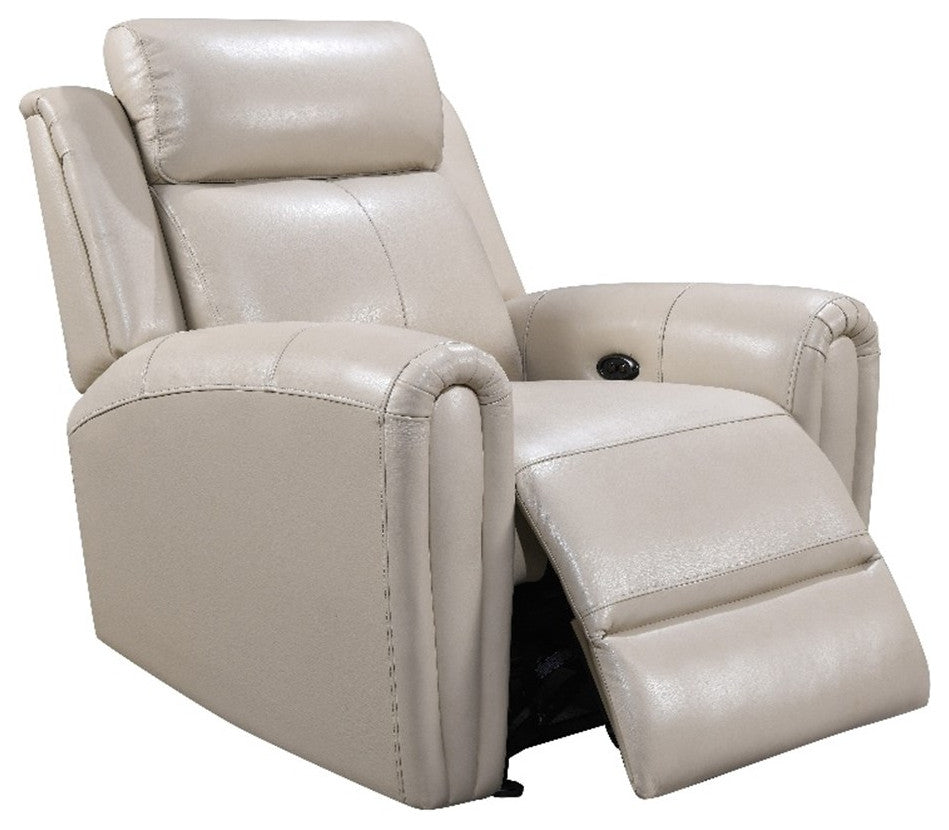 Bowery Hill Modern Geuine Leather & Hardwood Recliner Chair in Cream