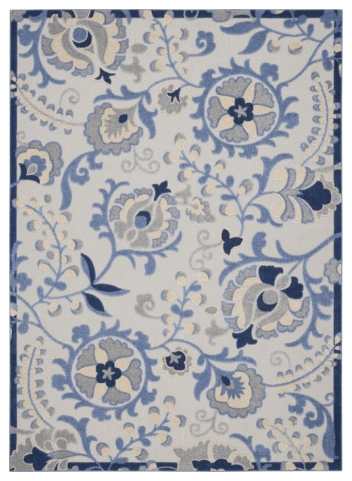 12' X 15' Blue And Grey Ikat Non Skid Indoor Outdoor Area Rug