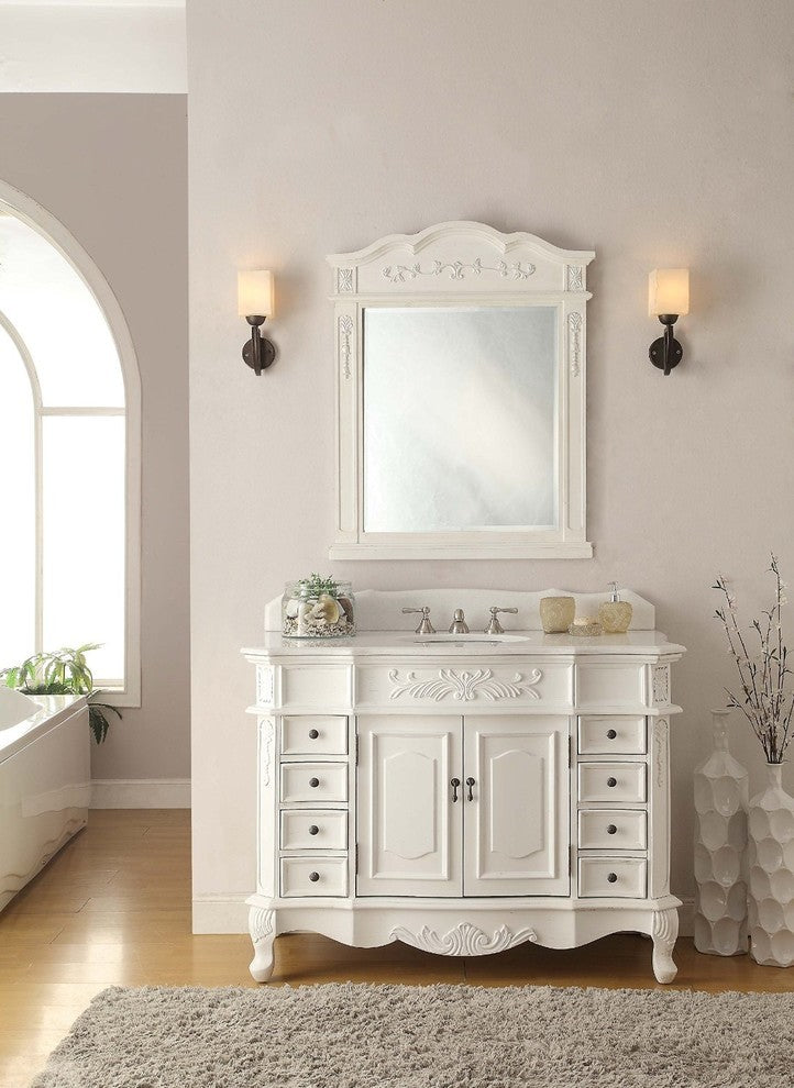 42" Antique-Style White Morton Bathroom Sink Vanity and Mirror Set