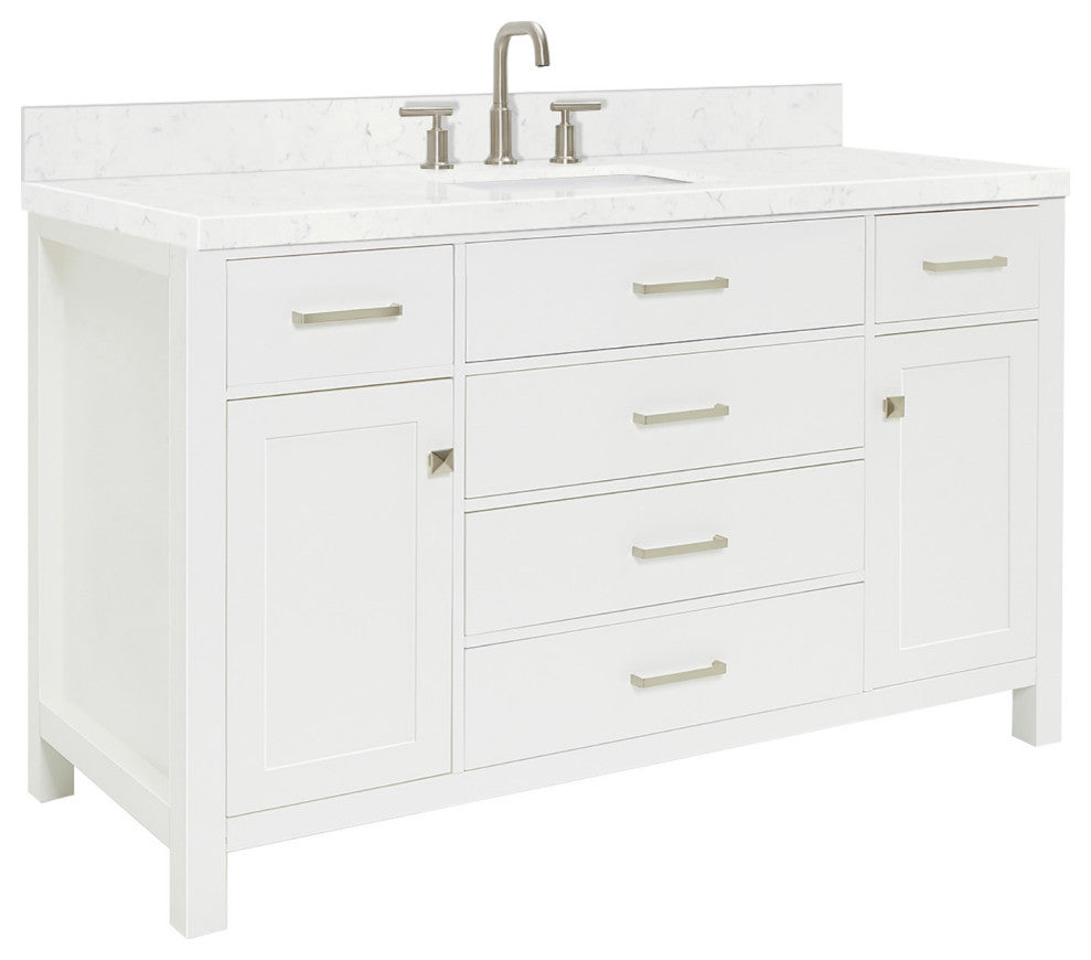 Ariel Bristol 54" Single Rectangle Sink Bathroom Vanity, Carrara Quartz