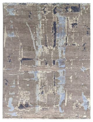 Hand-Knotted Wool Gray Transitional Abstract Traditional Knot Rug, 7'10x10'