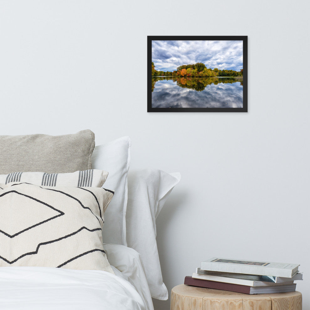 Autumn Reflections Rural Landscape Framed Photo Paper Wall Art Prints, Black, 12" X 16"