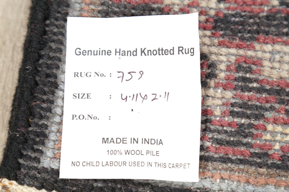 Traditional Heriz Oriental Hand-Knotted Indian Area Rug, Red, 4'11"x2'11