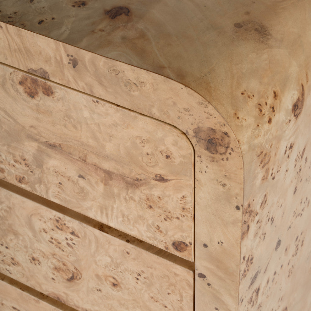 Cora 3 Drawer Burl Wood Curved Chest
