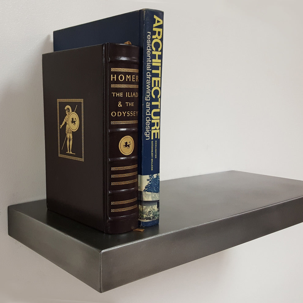 Floating Shelf, Zinc With Darkened Patina Finish, Seamless, 36"x10"x2"