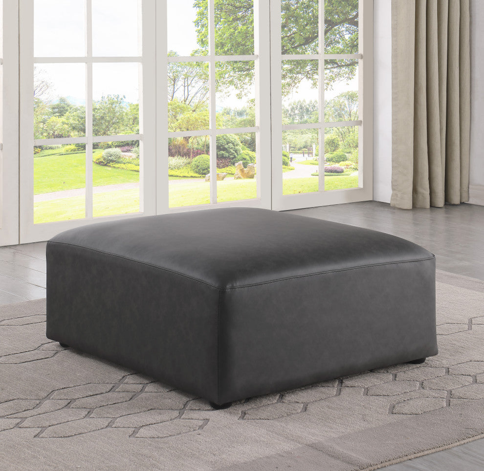 Cube Upholstered Modular Component, Grey, Vegan Leather, Ottoman
