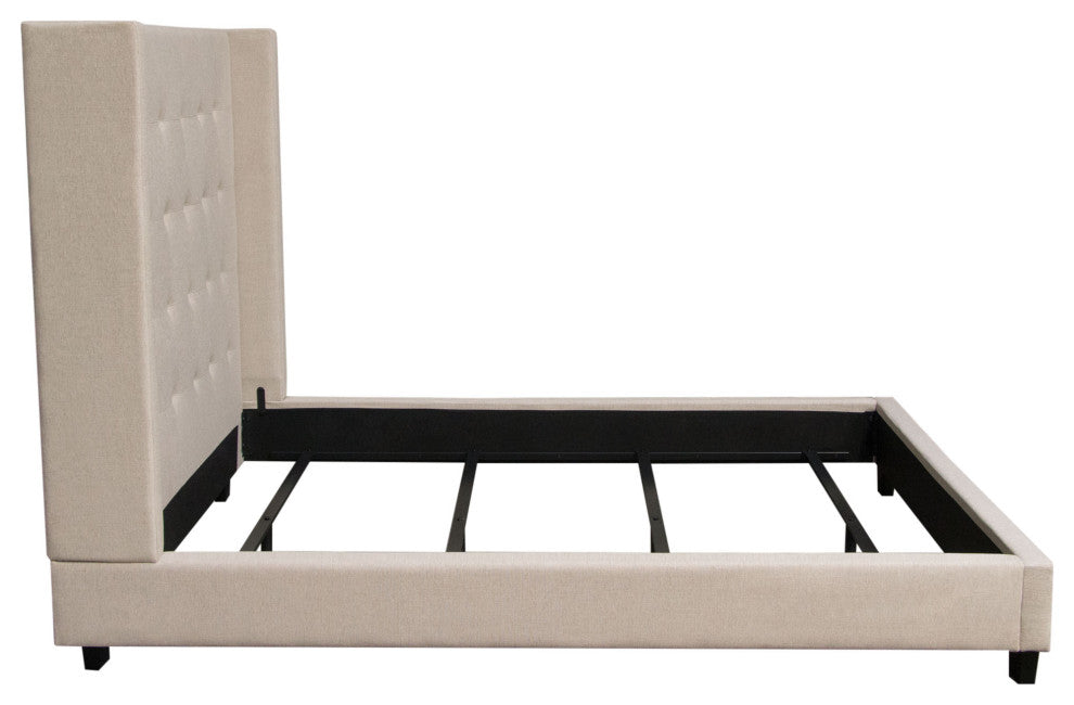 Madison Ave Tufted Wing Eastern King Bed in Sand Button Tufted Fabric