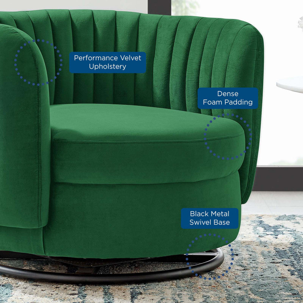 Armchair Swivel Accent Tufted Chair, Black Green, Velvet, Modern, Hospitality