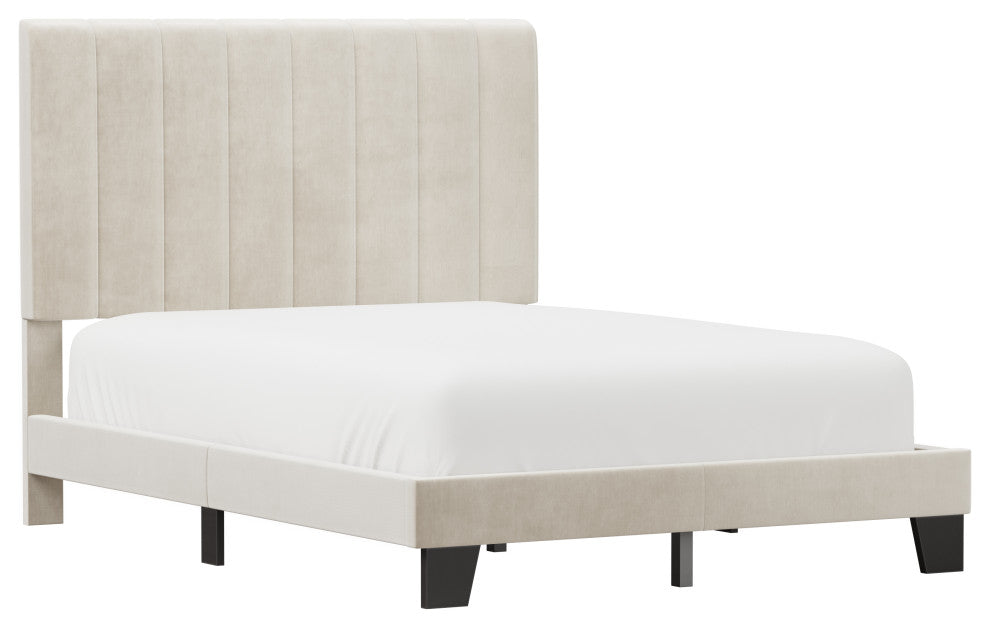 Hillsdale Crestone Adjustable Height Channel Upholstered Full Platform Bed, Cream, Full Bed