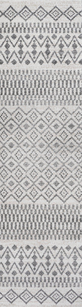 Ifrane Berber Geometric Stripe Runner Rug, Cream/Gray, 2x8