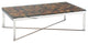 HomeRoots 14" Mosaic Wood Steel and Glass Coffee Table