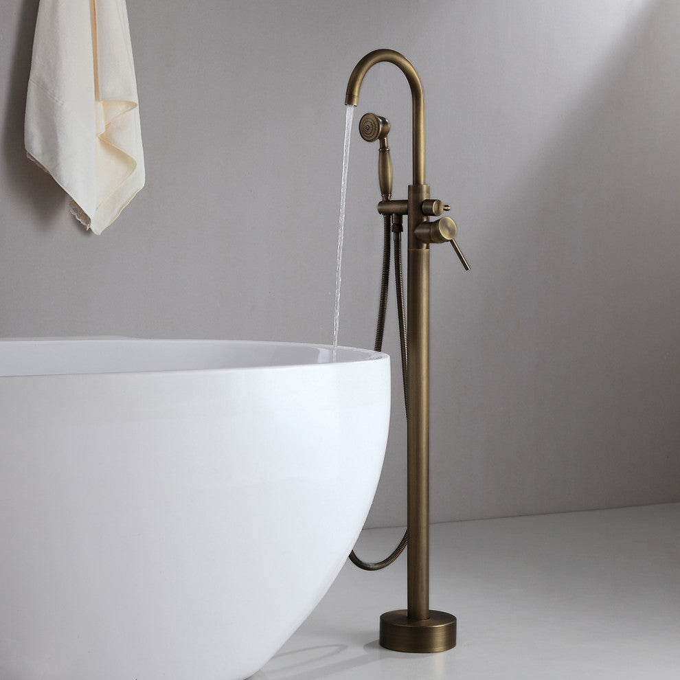 Classic Single Handle Swirling Spout Freestanding Tub Faucet with Handshower