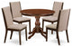 5 Pc Kitchen Set, Mahogany Round Dining Table, 4 Light Tan Kitchen Chairs