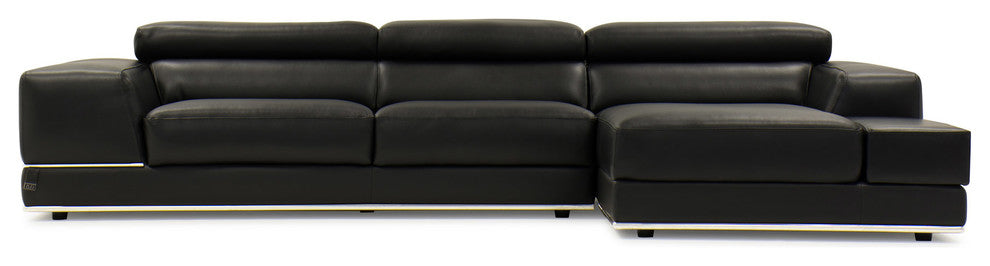 Encore Black Leather Sofa, Right Chaise