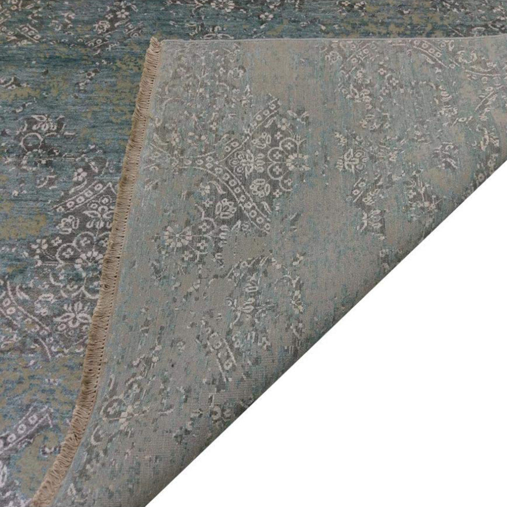 HAND KNOTTED LOOM SILK ECO-FRIENDLY AREA RUGS-Rectangle,Light Blue,Geometric