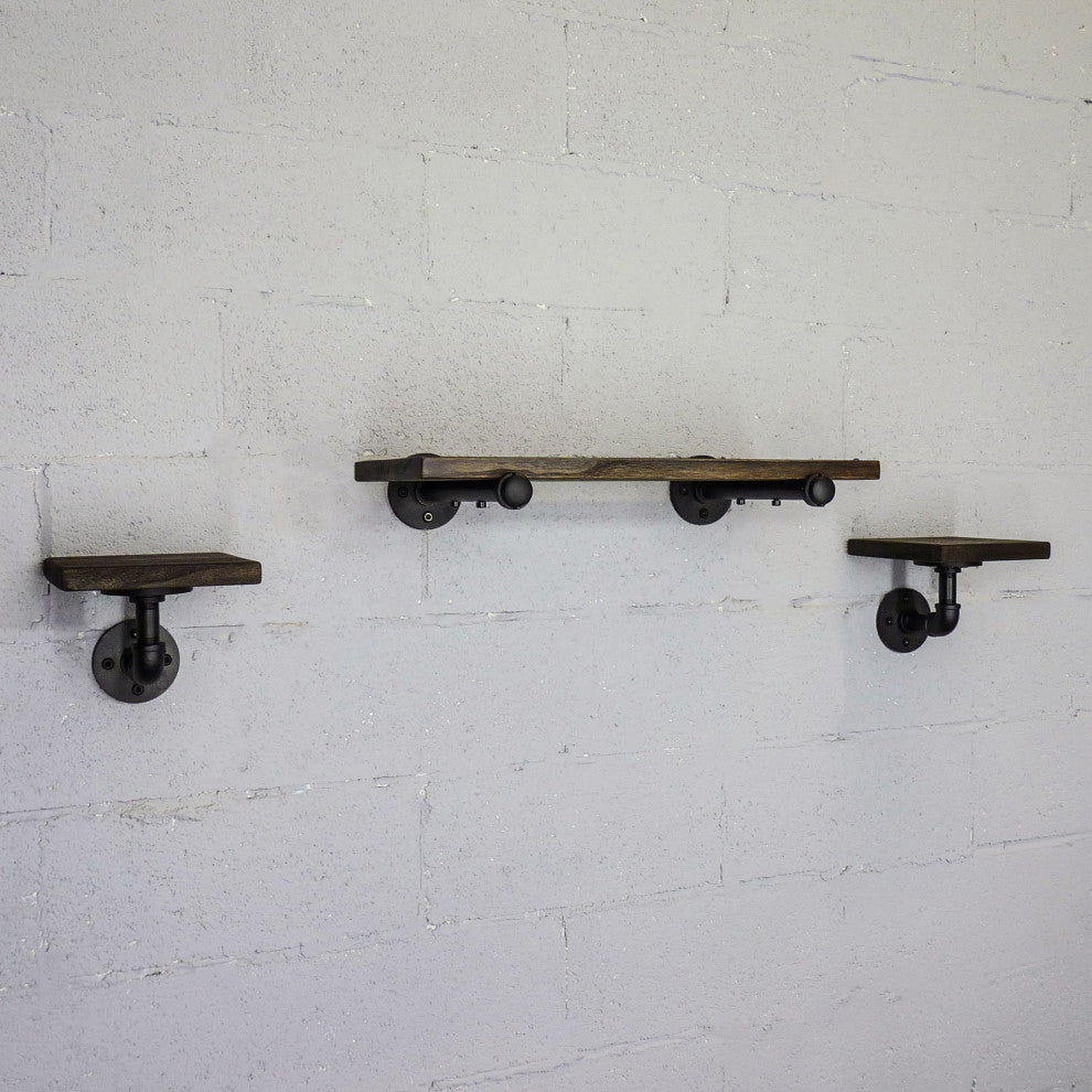 Cape Coral Farmhouse Industrial Set 24" and 8" Wide 3-Piece Shelf, Black Steel