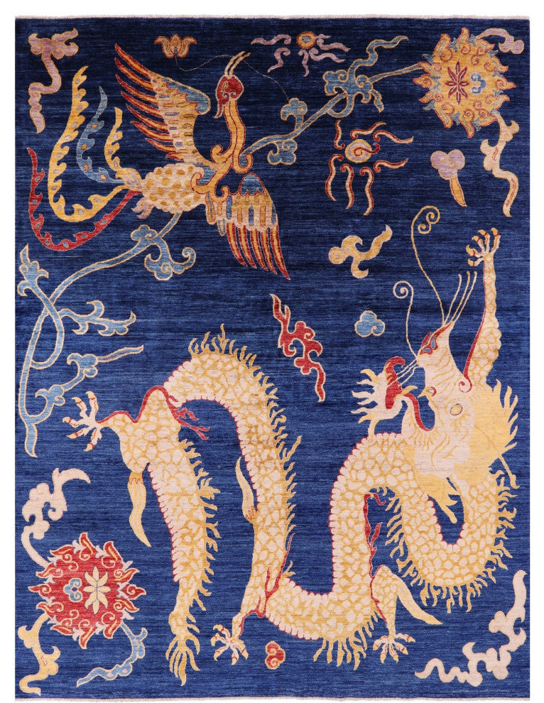 Dragon And Phoenix Design Handmade Rug 8' 10" X 11' 7" - Q12510