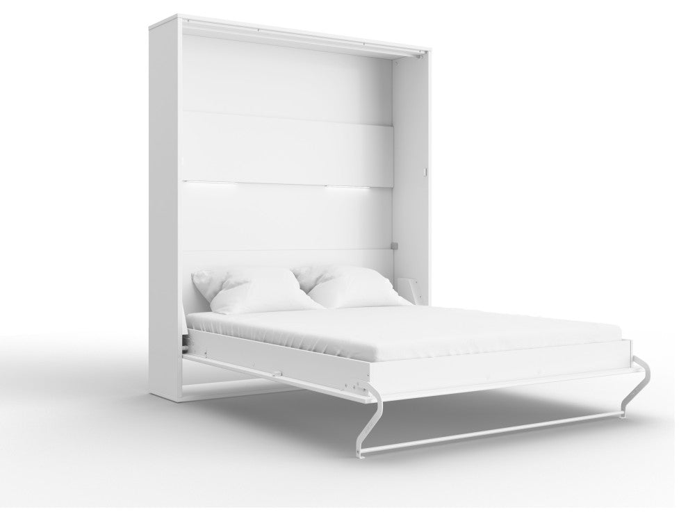 CONTEMPO Vertical Wall bed with LED, European Queen size 63x78.7 inch, White Mat