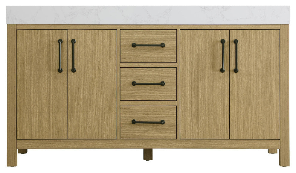 Home Living 60" Double Bathroom Vanity, Honey Brown