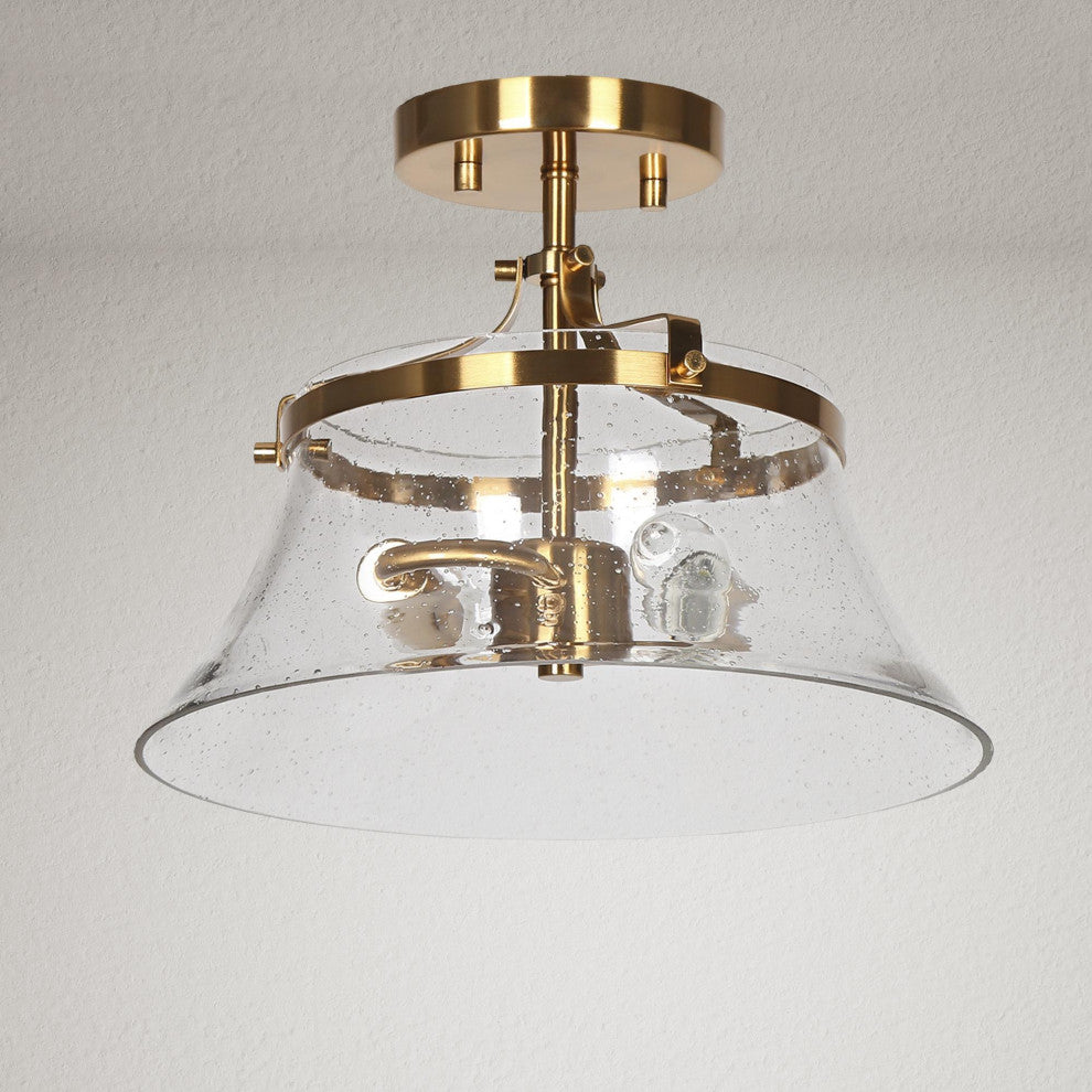 LNC Polished Gold Modern Seeded-Glass Semi-flush Mount Light, 12" Width