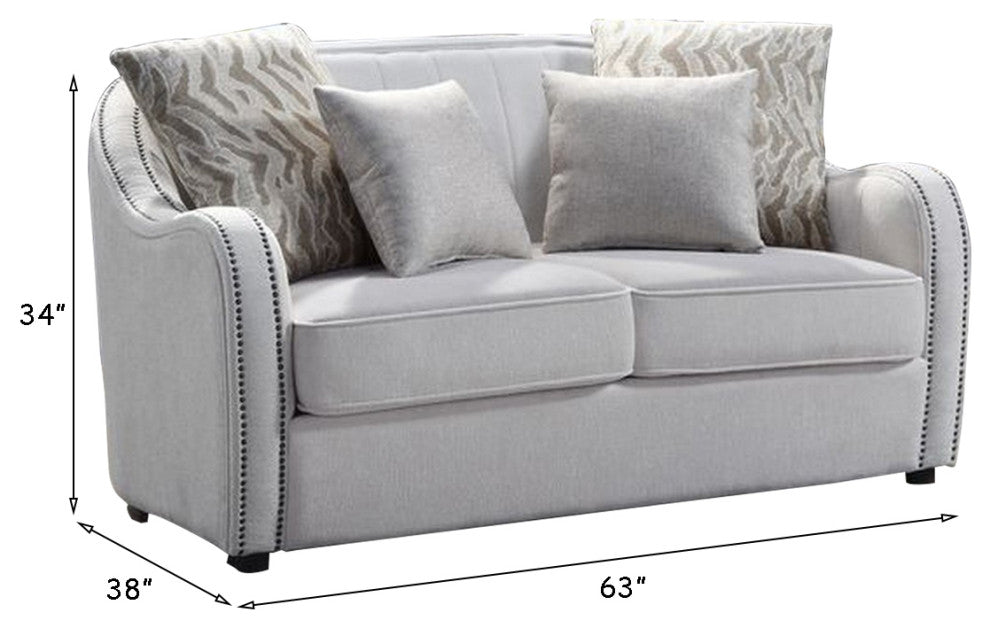 Benzara BM262216 Loveseat With Rounded Back and Nailhead Trim, Off White