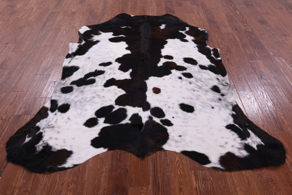 7' 0" X 6' 1" Black and White Natural Cowhide Rug C1676